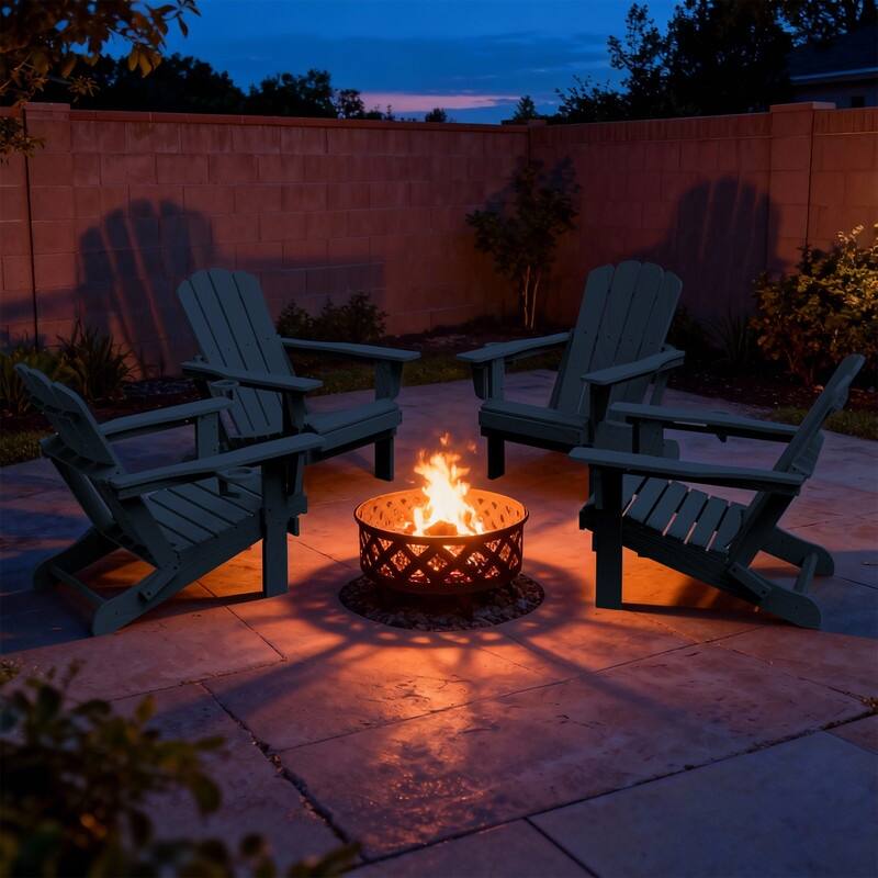 Domi Folding Adirondack Chair,Wooden Textured with Cup Holder,HDPE