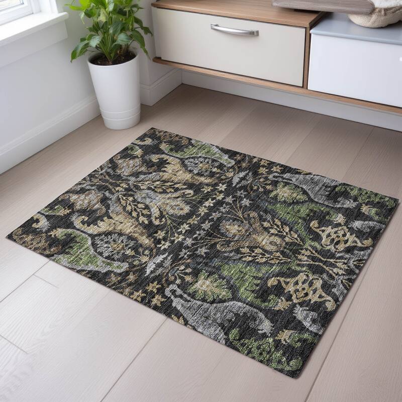 Premium Washable Super Soft Traditional Americana Mayfield Rug - Black - 1'8" x 2'6"