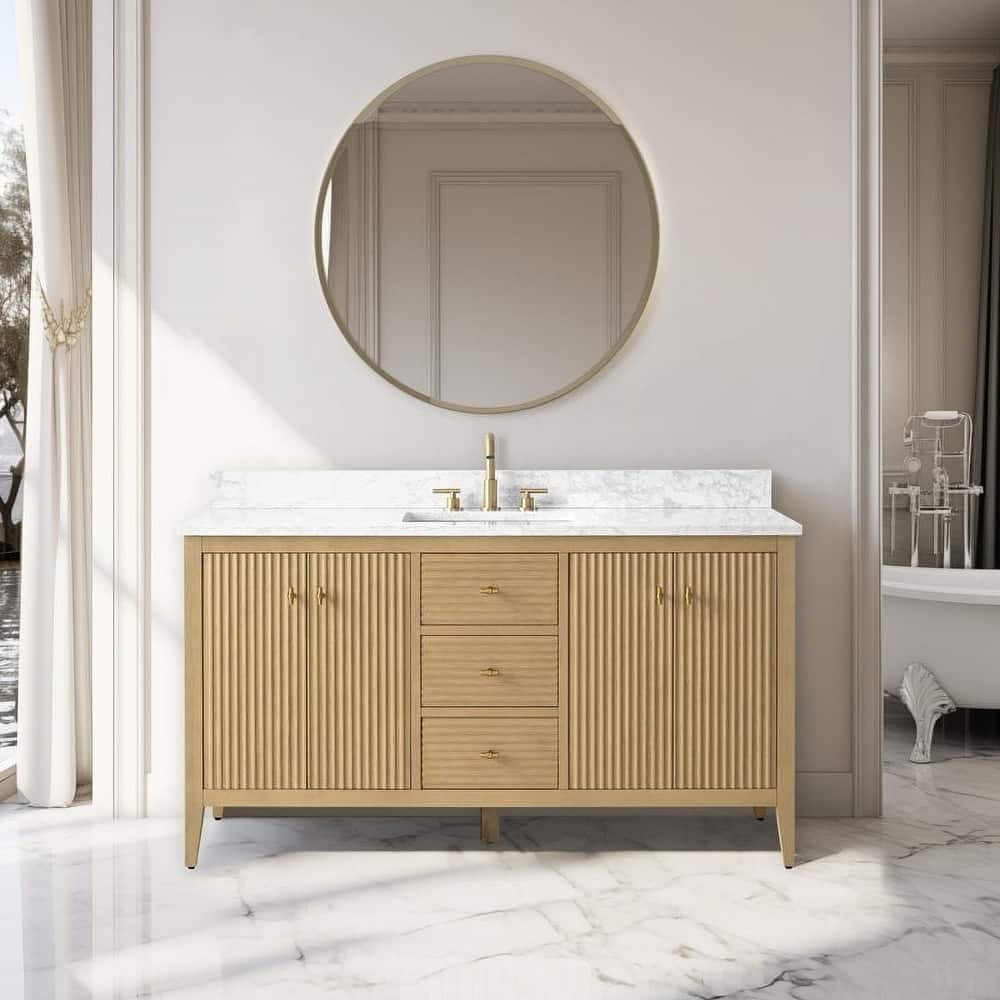 Vanity Art 60" Single Sink Bathroom Vanity Cabinet with Engineered Marble Countertop