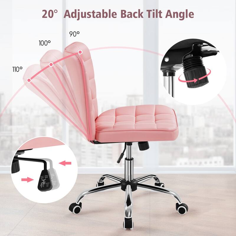 Yaheetech Modern Faux Leather Armless Desk Chair Task Chair with Chrome-finish Metal Base - N/A