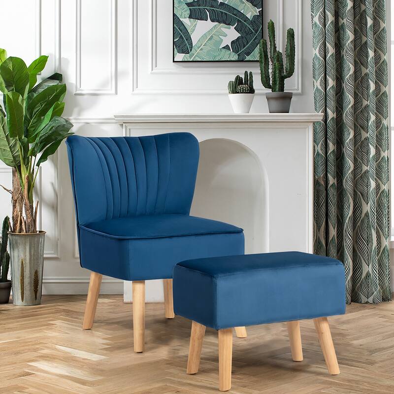 Costway Leisure Chair and Ottoman Thick Padded Velvet Tufted Sofa Set