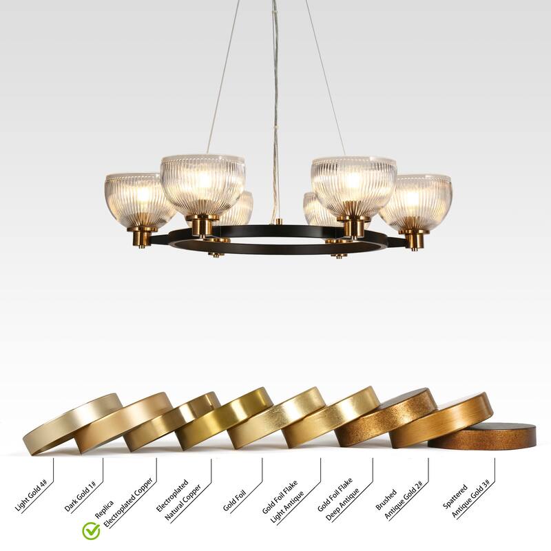 Ourin Modern 6-Light Wagon Wheel Chandelier for Dining Room Bedroom - Brass Black - D30.9"xH6.5"