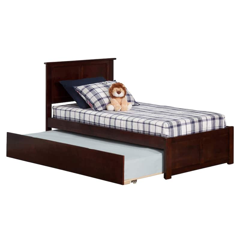 Antique Platform Bed with Trundle - Twin Size, Tuscan Style, Elegant Design, Space Saving, Bedroom Furniture