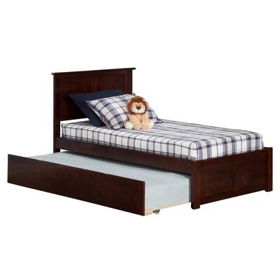 Antique Platform Bed with Trundle - Twin Size, Tuscan Style, Elegant Design, Space Saving, Bedroom Furniture