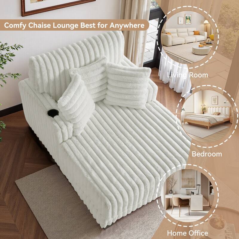 Modern Upgraded Plush Fabric Sofa Chaise Lounge with Pillows