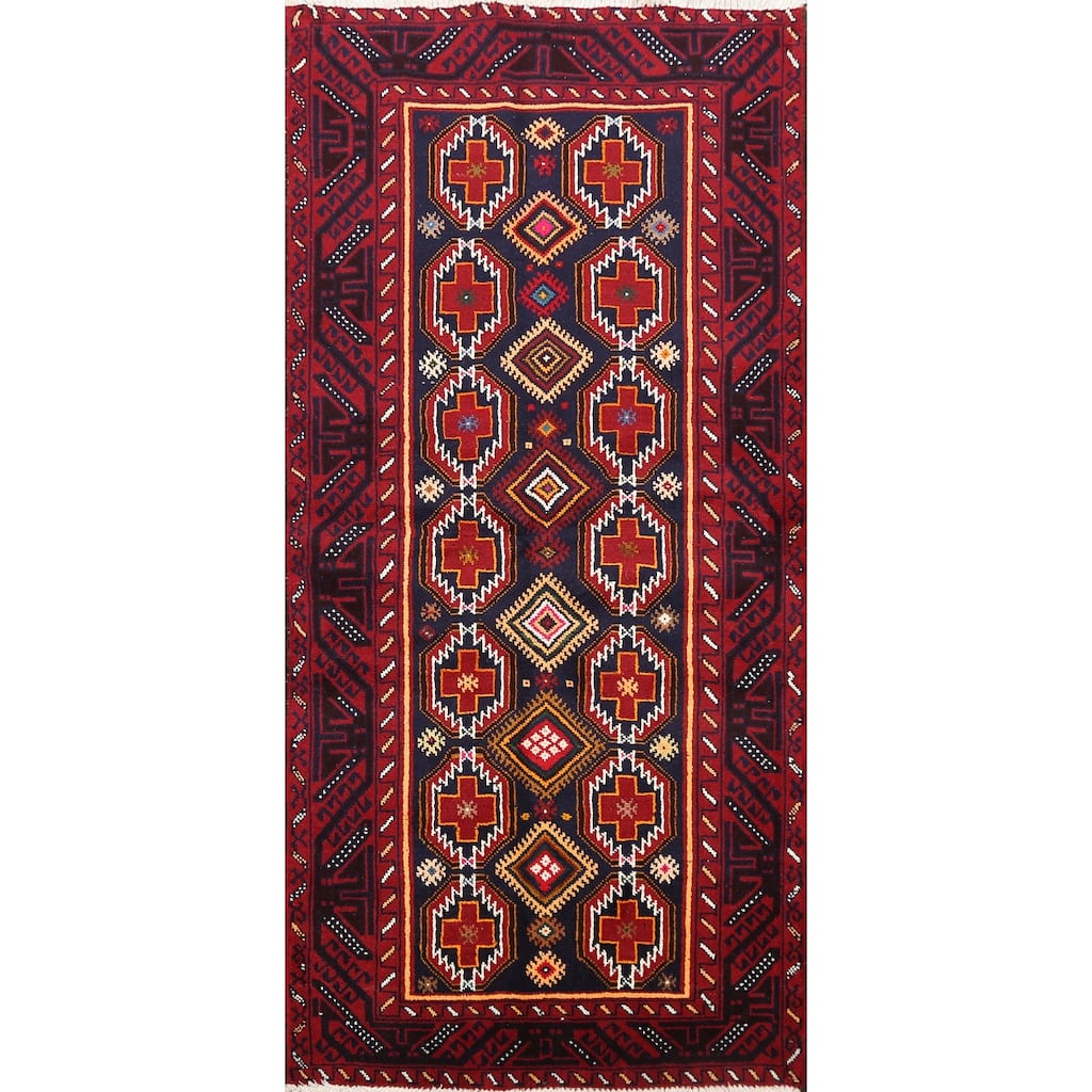 Geometric Traditional Persian Balouch Area Rug Handmade Wool Carpet - 3'4" x 6'5"