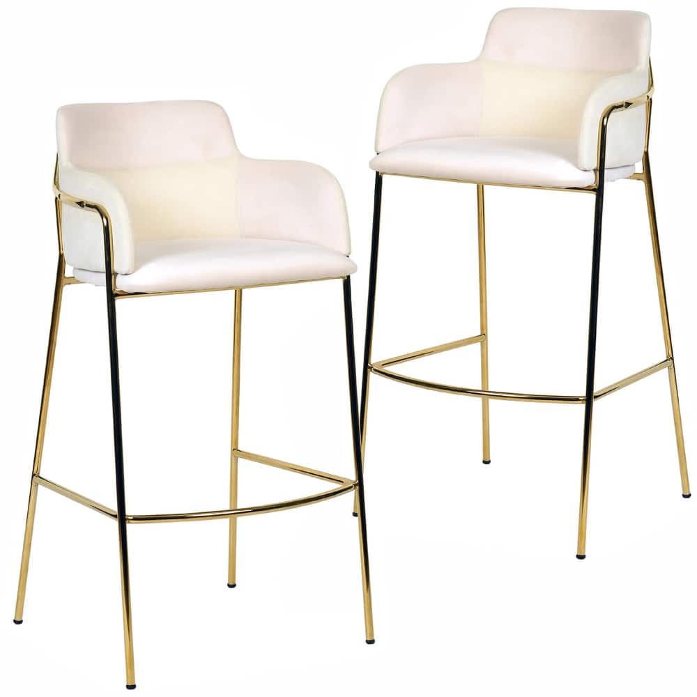 Axis 40" Upholstered Bar Stool - Counter Height Bar Stool with Gold Stainless-Steel Frame and Footrest for Home Bar Set of 2