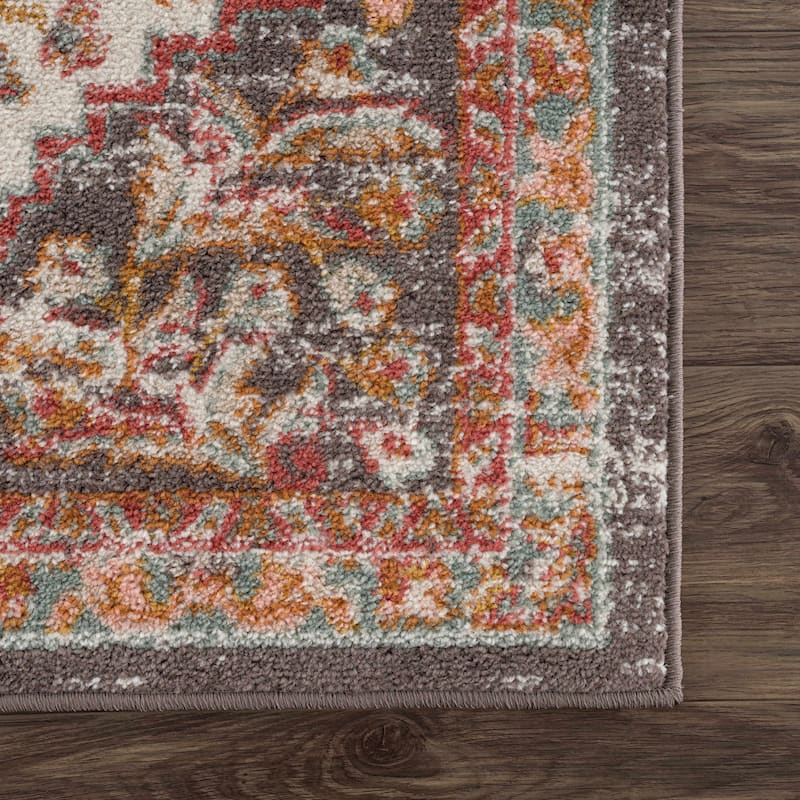 Hauteloom Oark Living Room, Bedroom Area Rug - Brick Red, Camel, Charcoal - 5'2" x 7'
