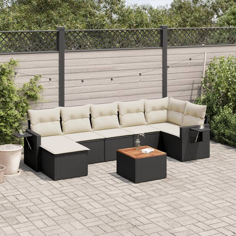 vidaXL Patio Sofa Set with Cushions Outdoor Furniture 8 Piece Poly Rattan - Black and Cream - 21.7 x 21.7 x 14.6