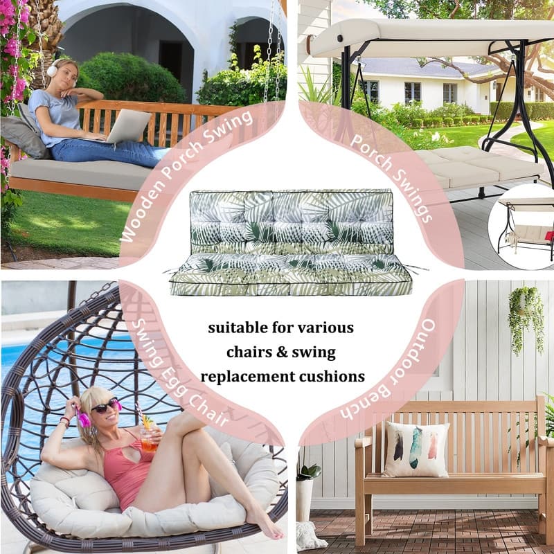 Porch Swing Replacement Cushion, 55in Outdoor Bench Cushions with Backrest Thicken 4"