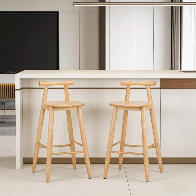 Set of 2 Indoor Rubberwood Barstools, Natural Finish - Natural