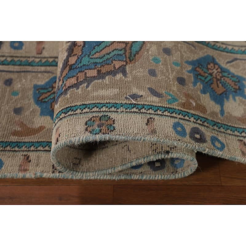 Over-Dyed Tabriz Persian Vintage Area Rug Handmade Beige Wool Carpet - 6'9"x 9'1"