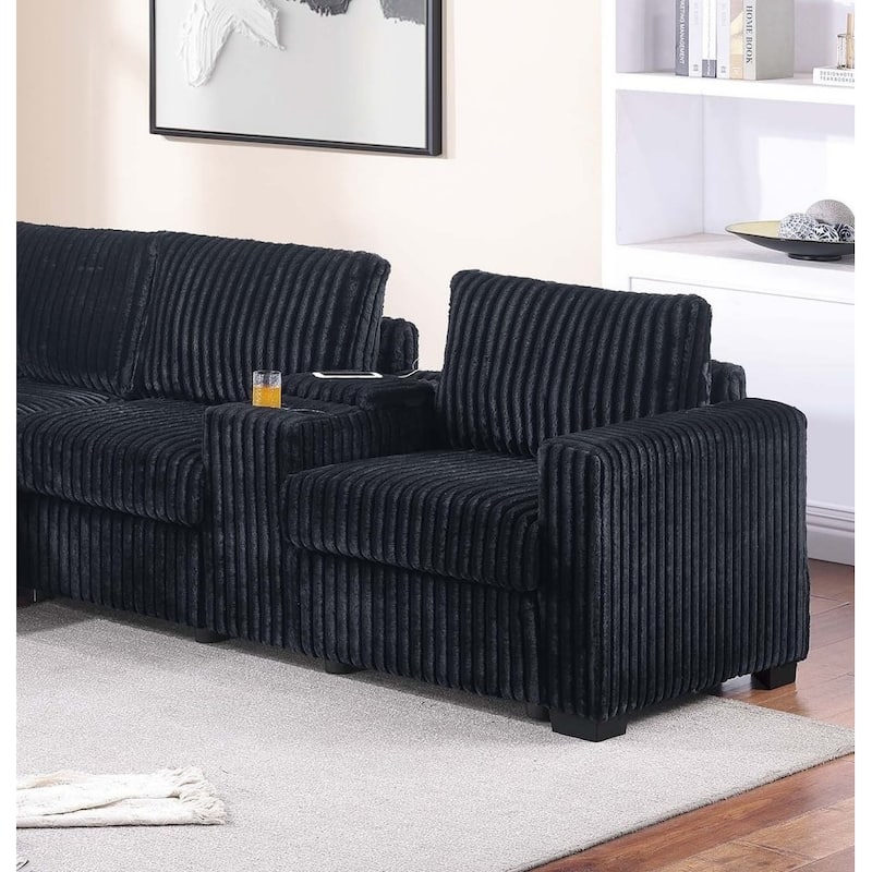 119" Modern L-Shaped Corduroy Sectional Sofa with USB Ports and Cup Holder