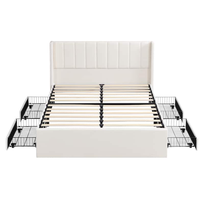 Christopher Knight Home - Modern Upholstered Storage Bed with Drawers and Vertical Headboard