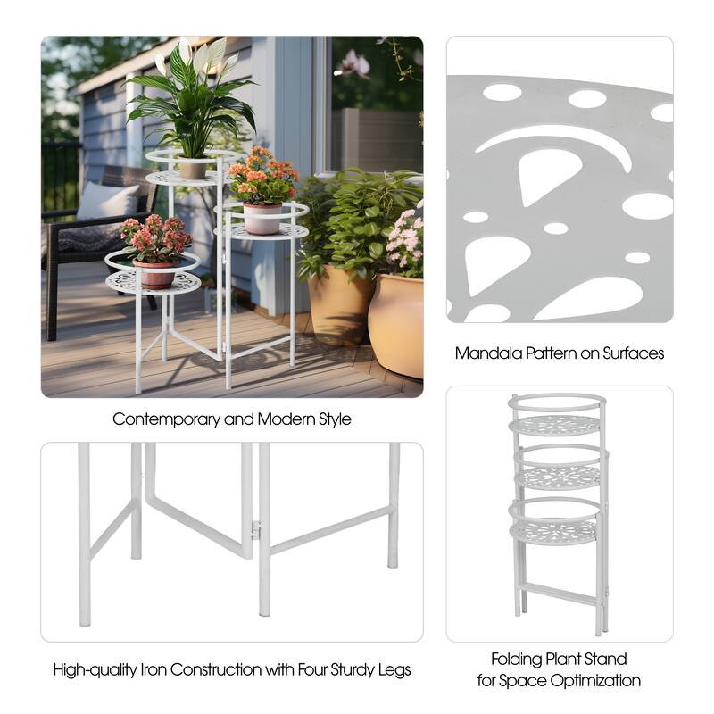 Sagebrook Home 22" Metal Folding 3Tier Plant Stand, Round, 22"H, Solid Color - 10" x 10" x 22"