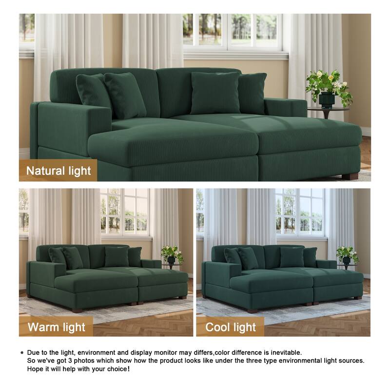 Upholstered Oversized Modular Sectional Sofa Set Corduroy Sleeper Sofa With Chaise