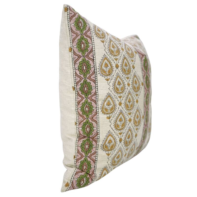 Fabdivine Sustainable Floral Cushion Cover Farmhouse or Boho Fall or Home Throw Décor Mustard Pillowcase 18x18 Inch, Paan Patti