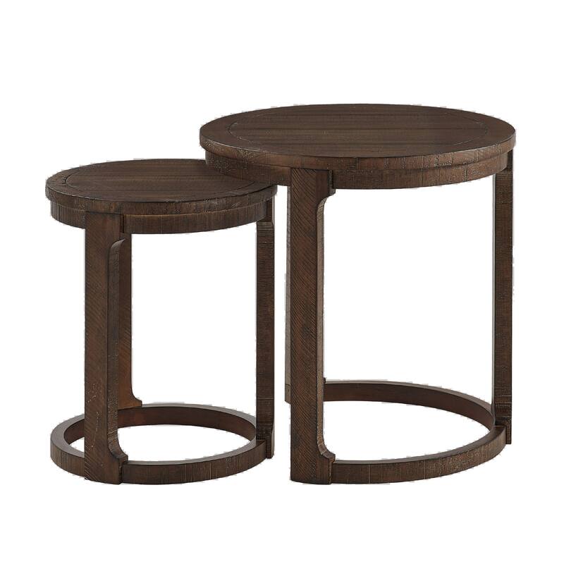GDF Studio - Mid-Century Solid Wood 2-Piece Round Side Table Set with Curved Design