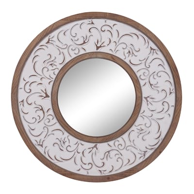 Wooden Floral Wall Mirror with Embossed Metal - White - Roche River Decor