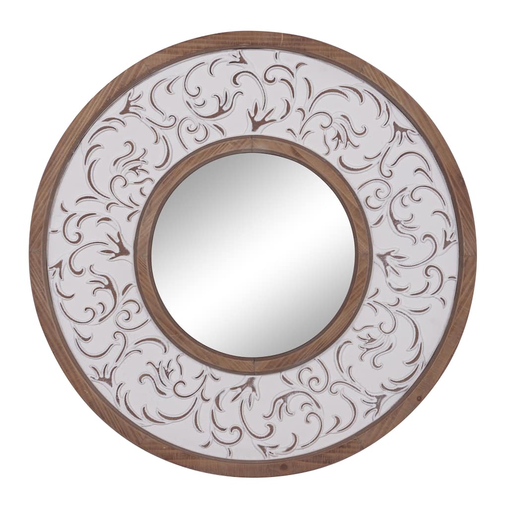 Wooden Floral Wall Mirror with Embossed Metal - White - Roche River Decor