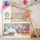 preview thumbnail 1 of 20, Twin Over Twin Bunk Bed Wood Bed with Roof, Window, Ladder Natural