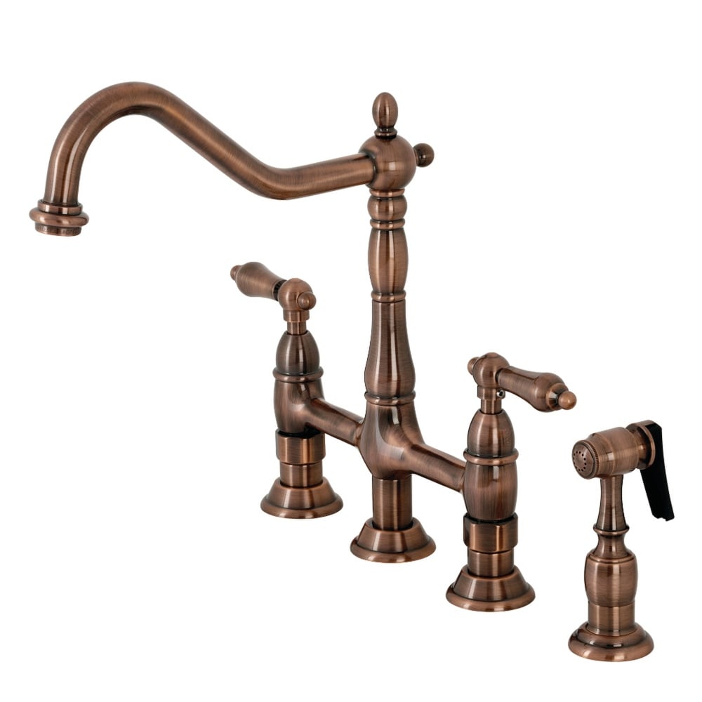 8" Bridge Kitchen Faucet w Side Sprayer Spout Reach KS7752TALBS Polished Brass