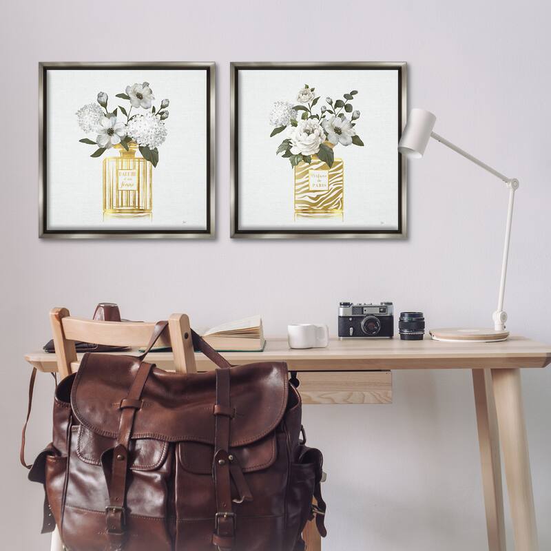 Stupell Glam Detailed Perfume Bouquets Framed Floater Canvas Wall Art Design By Nan (Set of 2)