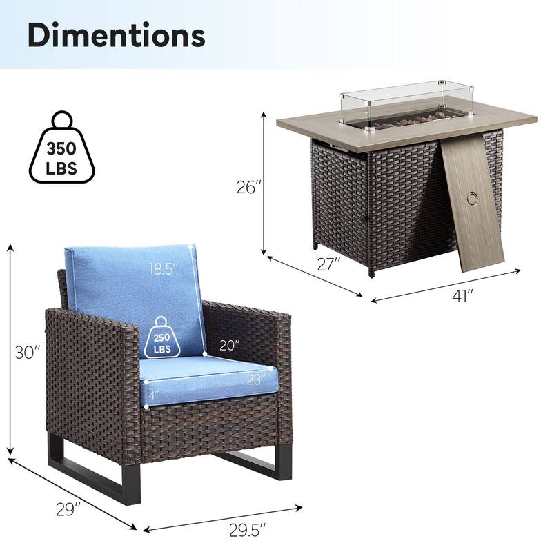 4 Pieces Patio Chair with Fire Pit Table