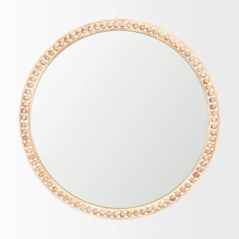 Roan Light Brown Wood Beaded Wall Mirror - 30.0L x 1.5W x 30.0H