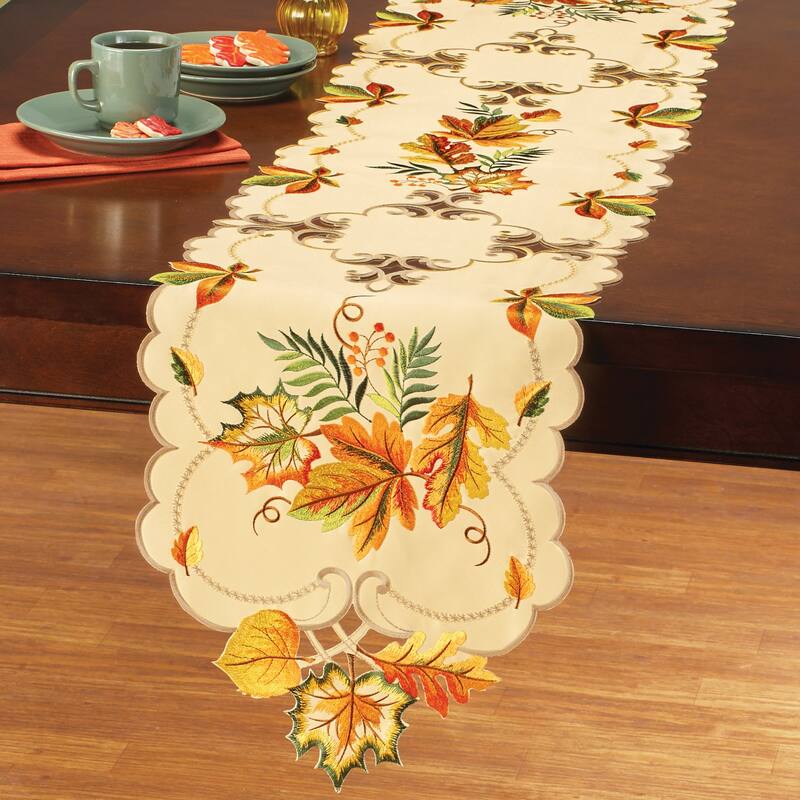 Lovely Leaves Embroidered Table Linens - Runner