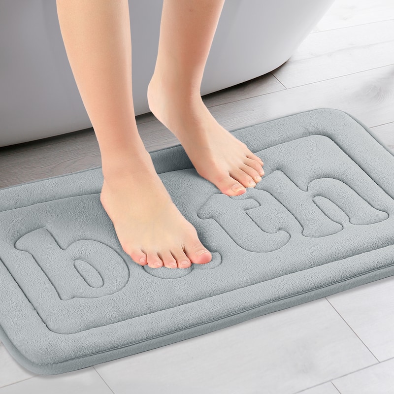 Memory Foam Bathroom Rugs, Non Skid Bottom Soft Bath Mat Water Absorbent Quick Dry Bath Carpet Rug - Light Grey - 20" x 32"