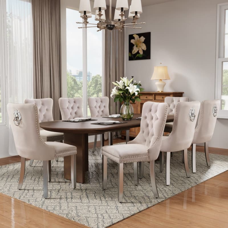 High-end Tufted Velvet Upholstered Nailhead Dining Chair Set of 4