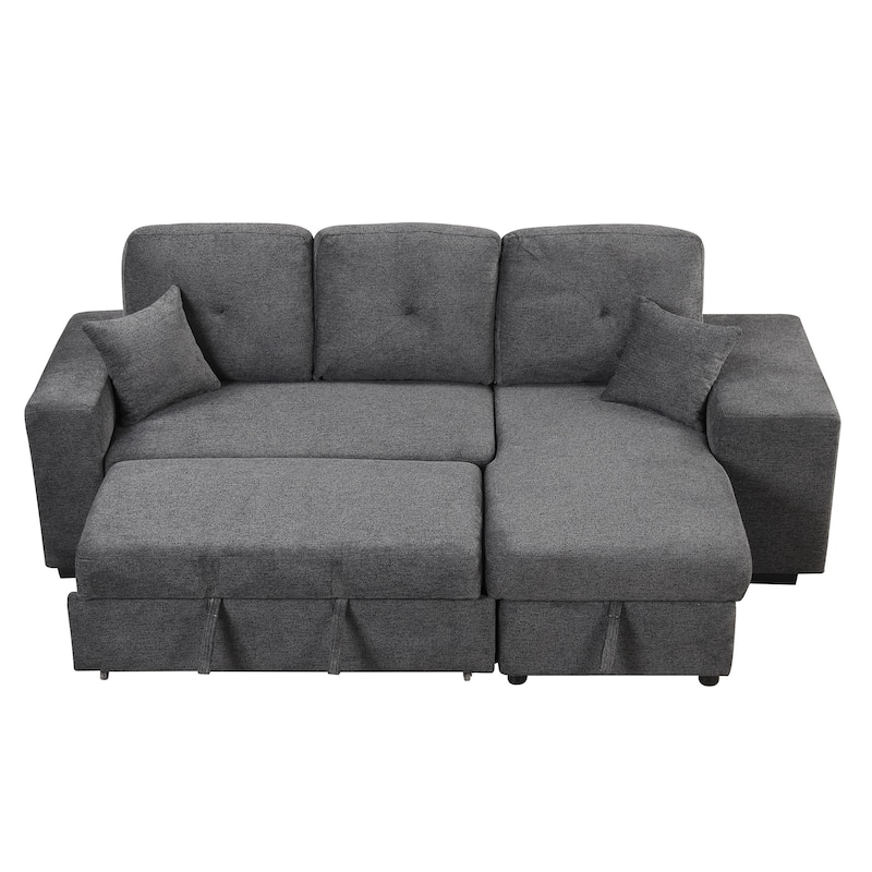 95" Velvet Sectional Sofa with Storage Chaise and 2 Stools and Reversible L-Shape Sofa Bed