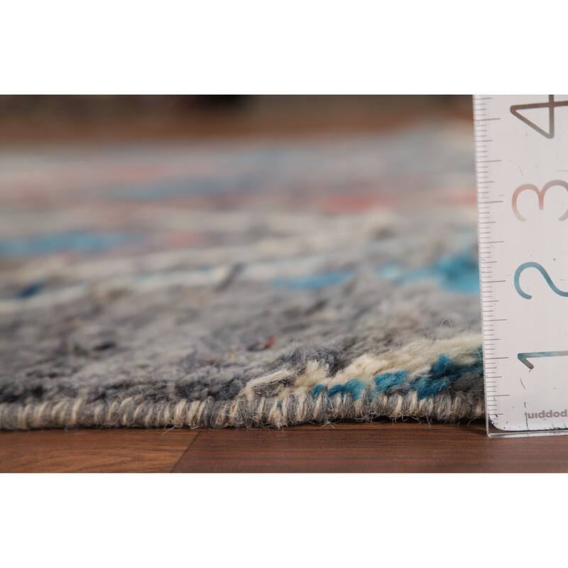 Grey Moroccan Area Rug Hand-Knotted Wool Carpet - 5'4" x 9'6"