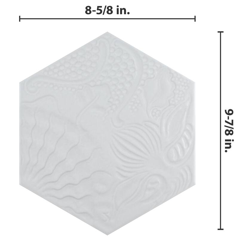 Merola Tile Gaudi Lux Hex White 8-5/8" x 9-7/8" Porcelain Floor and Wall Tile