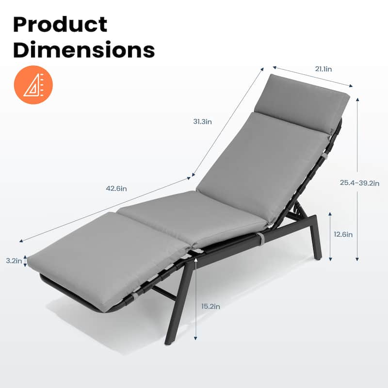 Patio Chaise Lounge Chair Adjustable Outdoor Recliners with Cushion
