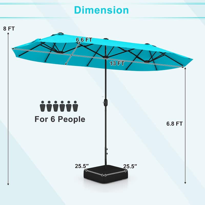 13FT Twin Table Patio Umbrella Double Sided with Crank for Outdoor Shade