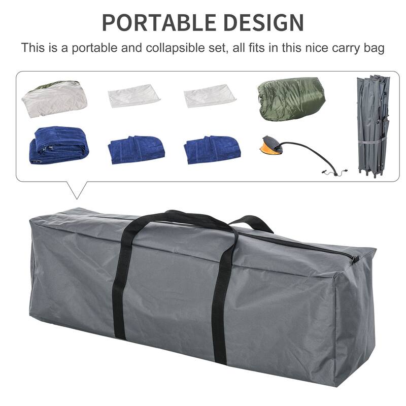 Outsunny 2-Person Collapsible Portable Camping Cot Bed Set with Sleeping Bag, Inflatable Air Mattress, & Comfort Pillows