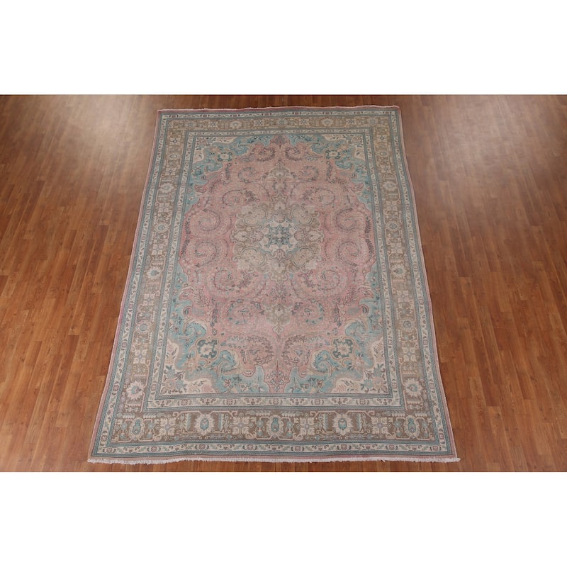 Distressed Tabriz Persian Vintage Area Rug Handmade Wool Carpet - 7'9"x 10'10"