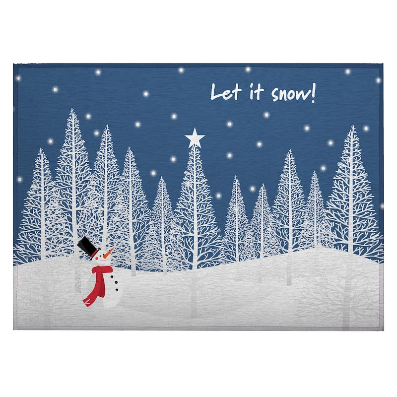 Indoor/ Outdoor Cozy Winter Blue Washable Let It Snowman Rug