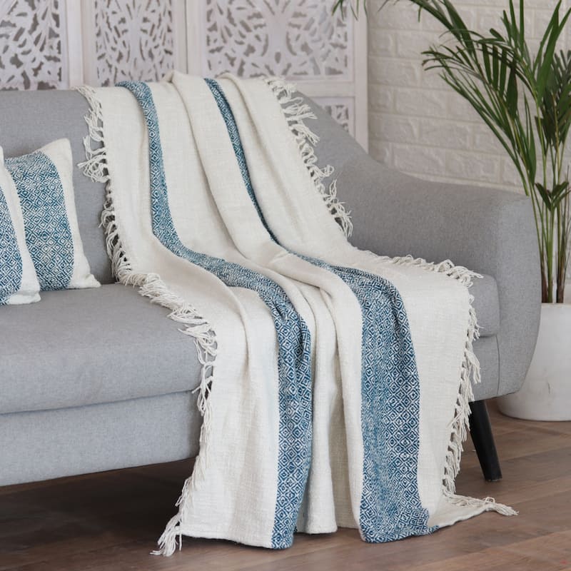 Novica Handmade Diamond Elegance In Teal Cotton Throw Blanket