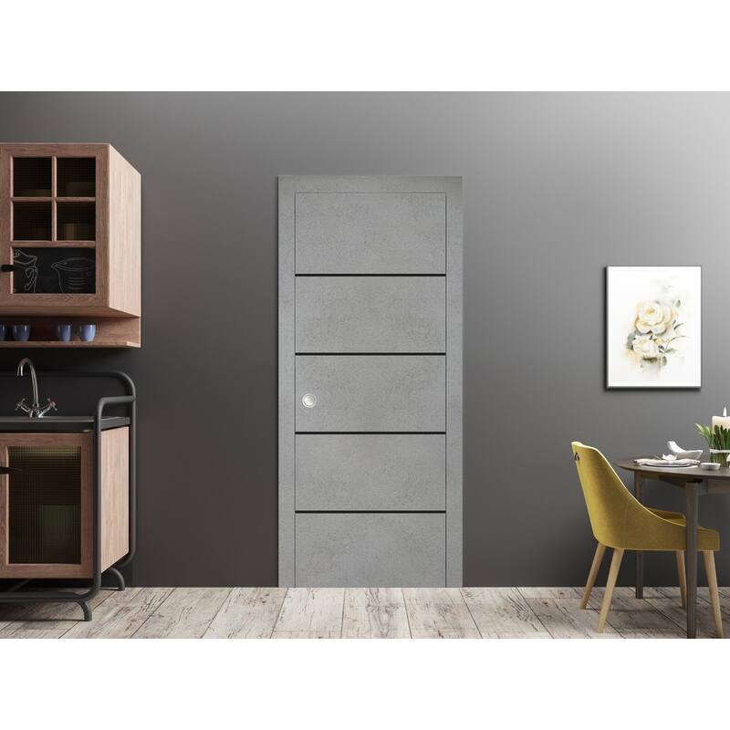 Solid French Door 28 x 80 Planum 0015 Concrete with| Bathroom