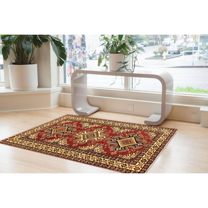 Rustic Super Kazak Maverick Red/Beige Hand Knotted Wool Rug - 4'1'' x 6'0''