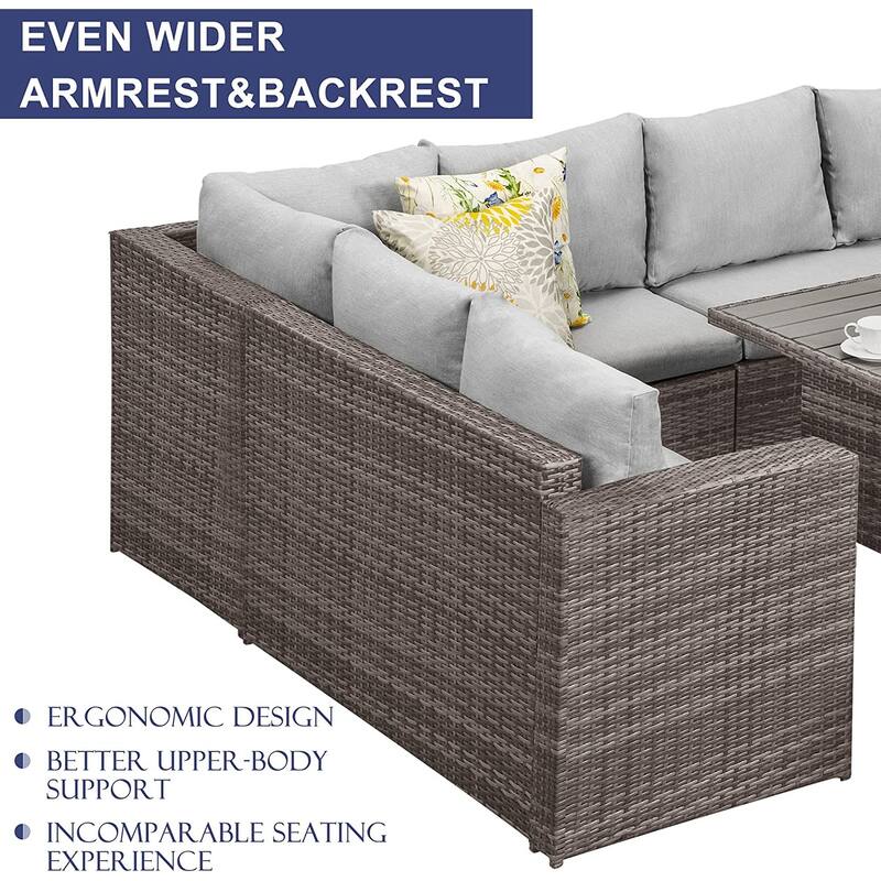 7 Pcs Patio Furniture Set, Outdoor Sectional Sofa Set, All Weather Rattan Conversation Set with High Dining Table and Ottoman