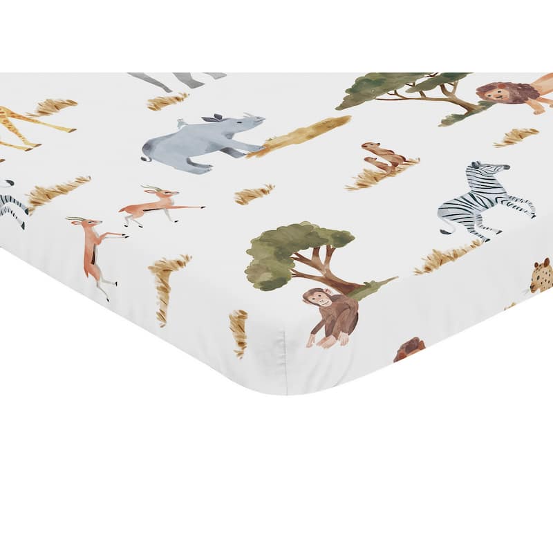 Fitted Mini Portable Crib Sheet Jungle Animals Portable Crib Pack and Play Green Black and White Safari Elephant Giraffe Lion