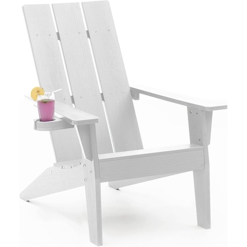 WINSOON All Weather HIPS Outdoor Adirondack Chairs with Cup-Holder Patio Chairs Set of 6 - White x 6