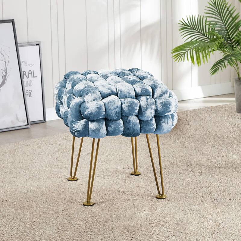 Home Soft Things Crushed Velvet Pouf Stool Ottoman - Blue Mirage