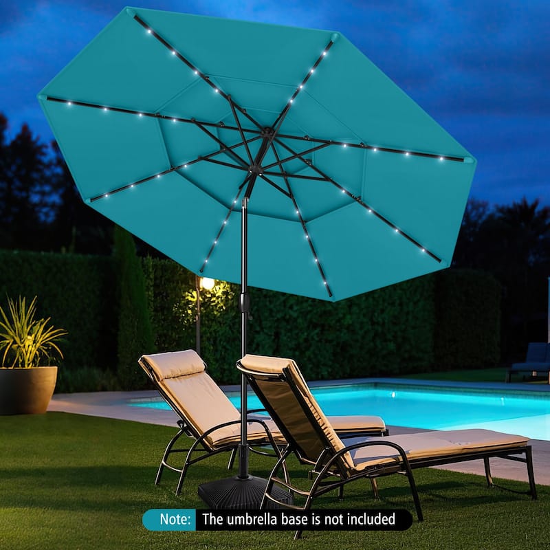 Gymax 10 FT Solar Patio Umbrella w/ 32 LED Lights 3-Tier Vented Top