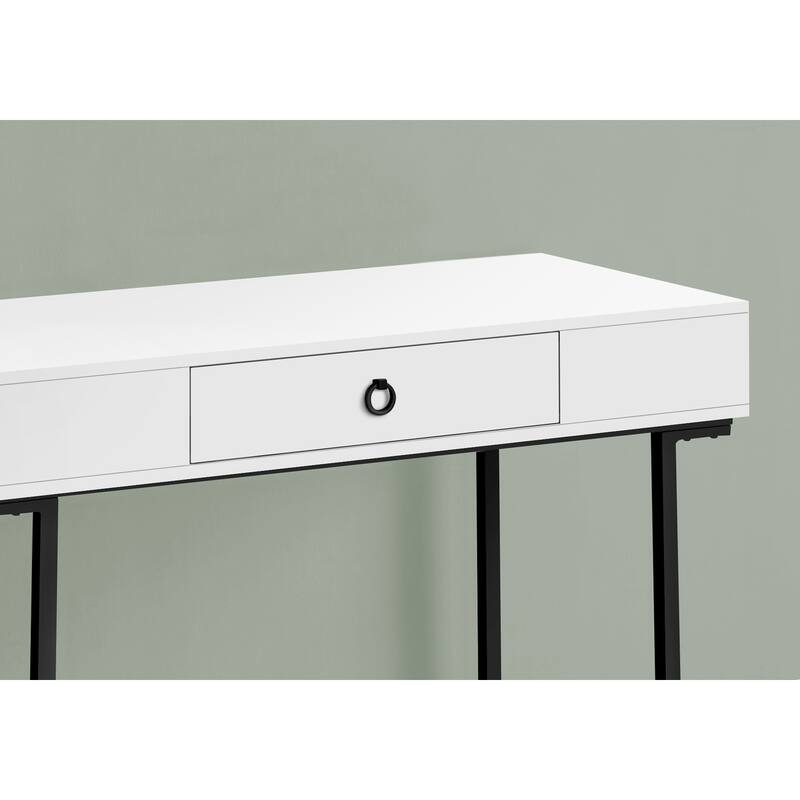 Contemporary 42" Computer Desk, Laminate Top, Black Metal Legs, Storage Drawer with Ring Pull