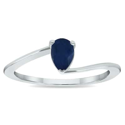Women's Solitaire Sapphire Wave Ring in 10K White Gold